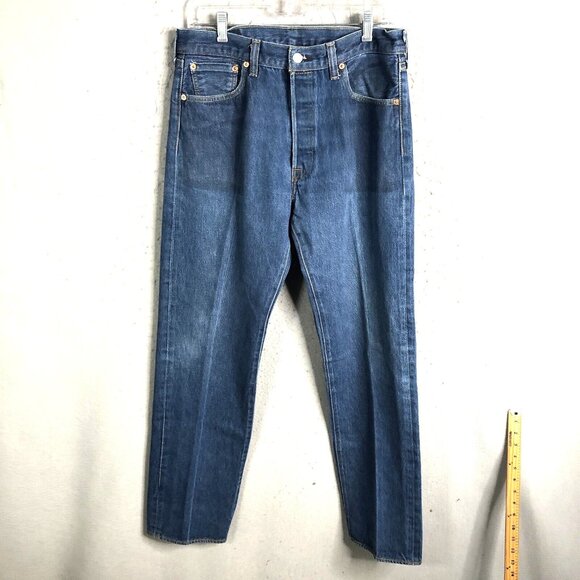 Levis 501 Jeans Mens 34x36 Blue Button Fly Western Straight Leg Classic Retro - Picture 1 of 16